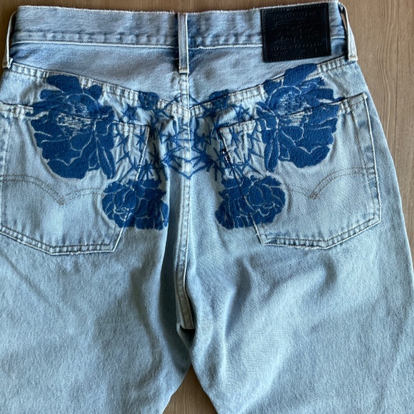 Leviβs Embroidered 501 Made & Crafted Straight denim jeans Boho free people 27 - Picture 15 of 15